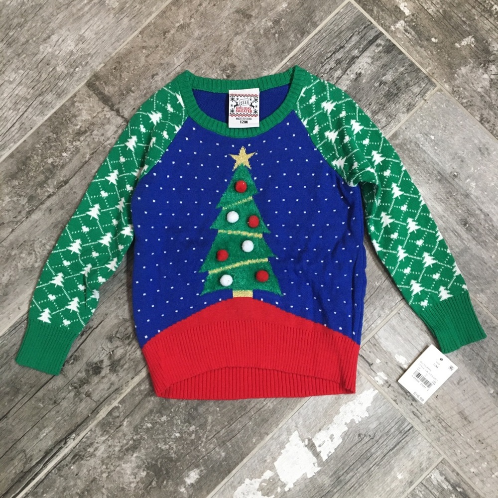 NWT girls’ ugly holiday tree sweater, 12 months